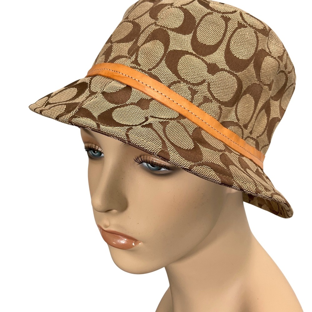 Coach Bucket Hat Women P/S Brown Signature C Monogram Logo Leatherwear